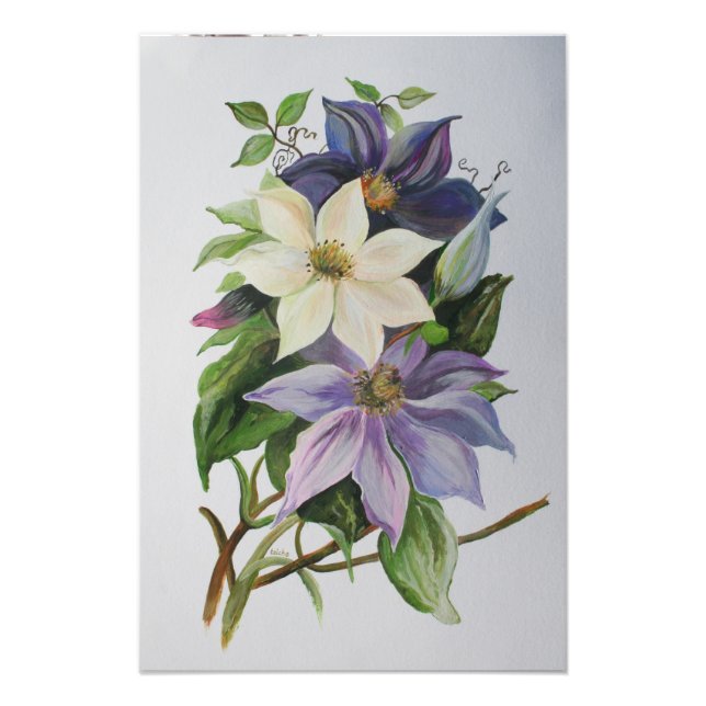 Lilac Clematis Vine Acrylic Painting Fototryck (Framsidan)