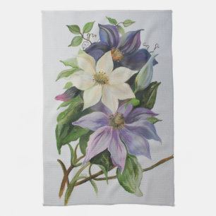 Lilac Clematis Vine Acrylic Painting Kökshandduk