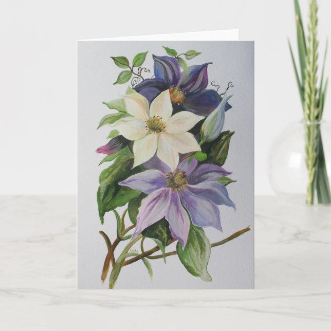 Lilac Clematis Vine Acrylic Painting Kort (Framsida)