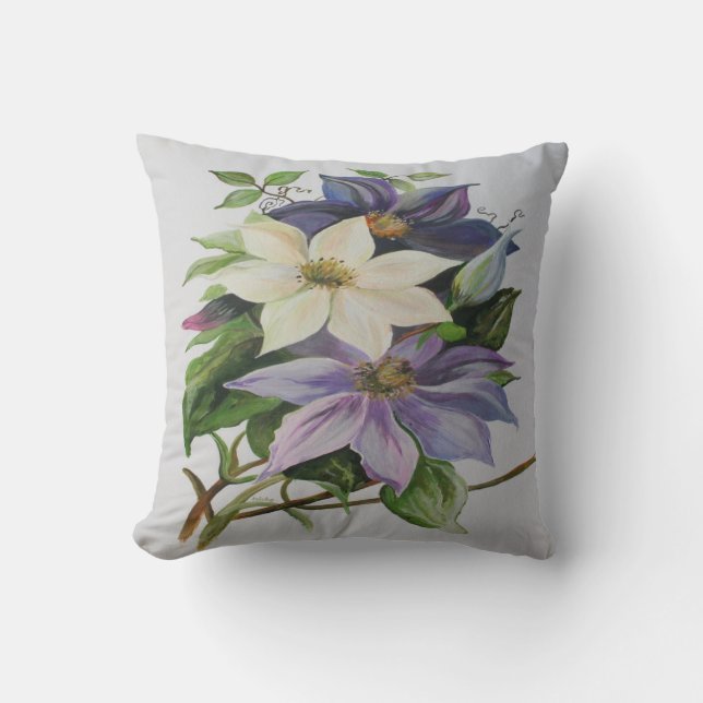 Lilac Clematis Vine Acrylic Painting Kudde (Framsida)