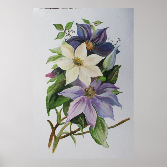 Lilac Clematis Vine Acrylic Painting Poster (Framsidan)