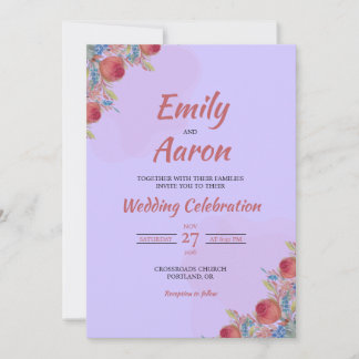 Lilac Coral Rose Boho Blommig Watercolor Bröllop Inbjudningar