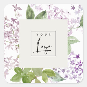 Lilac Cottage Garden Blommigt Bunch Logotyp Busine Fyrkantigt Klistermärke