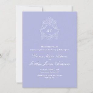 Lilac Crest Monogram Klassisk Periwinkle Bröllop Inbjudningar