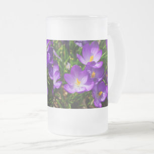 Lilac Crocuses Frosted Glass Beer Mugg