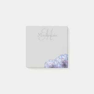 Lilac Dahlia Blommigt Monogram eget namn Grått Post-it Block