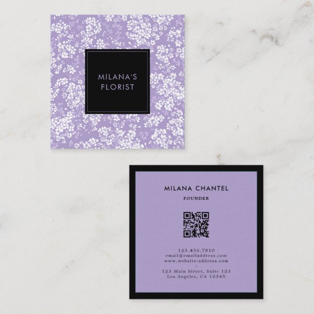 Lilac Daisy Modern Trendig Blomma Florist Fyrkantigt Visitkort (Fram/baksida)