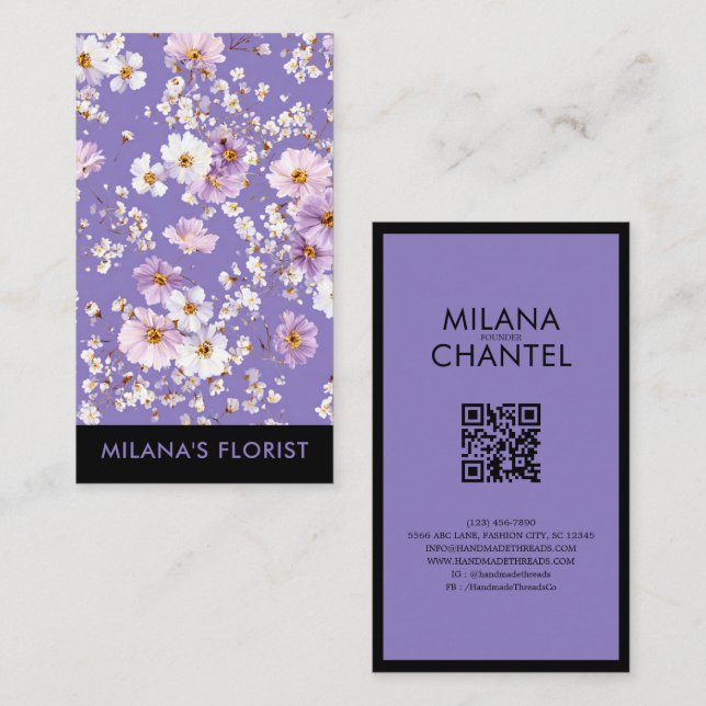 Lilac Daisy Modern Trendig Blomma Florist Visitkort (Fram/baksida)