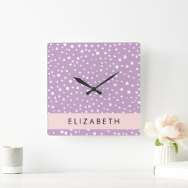 Lilac Dalmatian Spots, Dalmatian Dots, ditt namn Fyrkantig Klocka