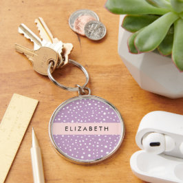 Lilac Dalmatian Spots, Dalmatian Dots, ditt namn Rund Silverfärgad Nyckelring