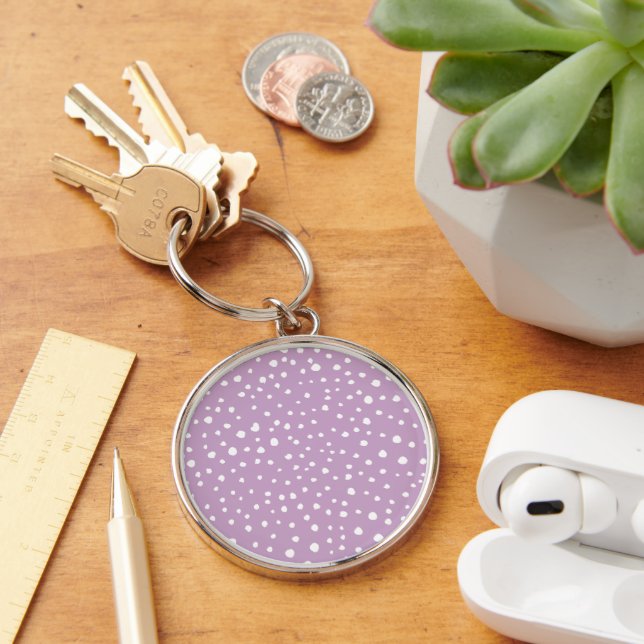 Lilac Dalmatian Spots, Dalmatian Dots, Doften Rund Silverfärgad Nyckelring (Skrivbord)