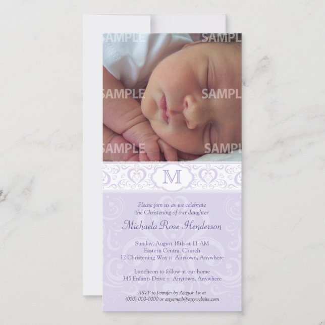 Lilac Damask Monogram Baptism/Christening (Framsida)