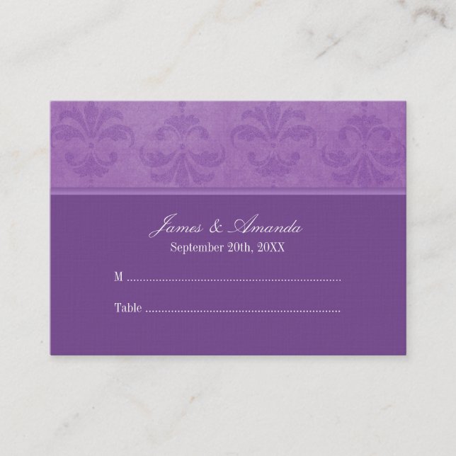 Lilac Damask Wedding Escort Placeringskort (Framsida)