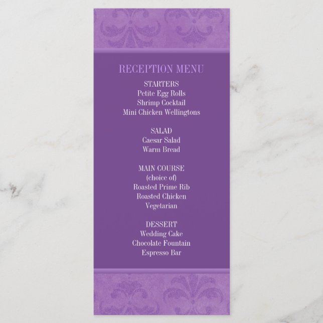 Lilac Damask Wedding Menu/Program Meny (Framsida)