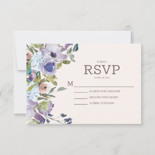 Lilac Damblå Boho Watercolor Blommig Bröllop OSA Kort