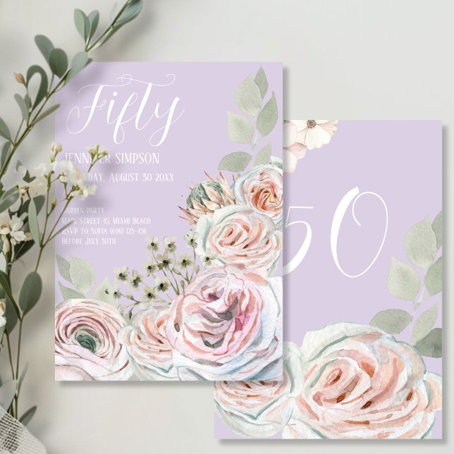 Lilac Delikat vattenfärgsblomma palepink Birthday Inbjudningar (Lilac Delicate watercolor flower palepink Birthday Invitation)