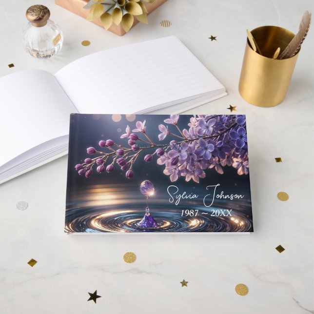 Lilac Dewdrop For Memorial Service Gästböcker (Framsida öppen)
