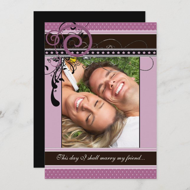 Lilac Dots & Swirls Bröllop Photo Inbjudningar (Fram/baksida)