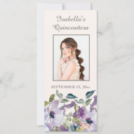 Lilac Dusty Blue Blommigt Quinceañera Bookmark Inbjudningar