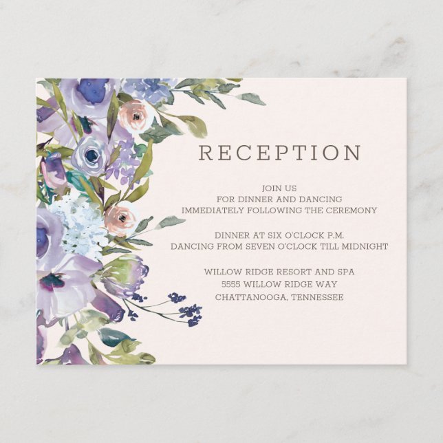 Lilac Dusty Blue Boho Blommigt Wedding Reception Tilläggskort (Framsida)