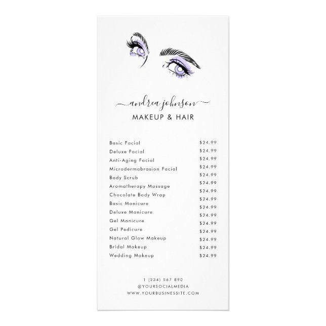 Lilac Eyes Beauty Makeup Ögonfransar Service Prisl Reklamkort (Framsidan)