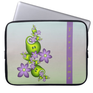Lilac Fantasy Flowers Grönt Shapes Fractal Namn Laptop Fodral