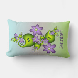 Lilac Fantasy Flowers Grönt Shapes Fractal Namn Lumbarkudde