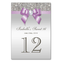 Lilac Faux Bow Silver Sequins Sweet 16 Bordsnummer