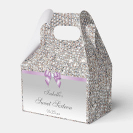 Lilac Faux Bow Silver Sequins Sweet 16 Presentaskar