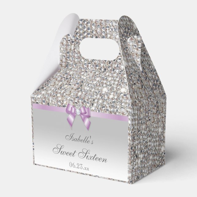 Lilac Faux Bow Silver Sequins Sweet 16 Presentaskar (Framsidan Sidan)
