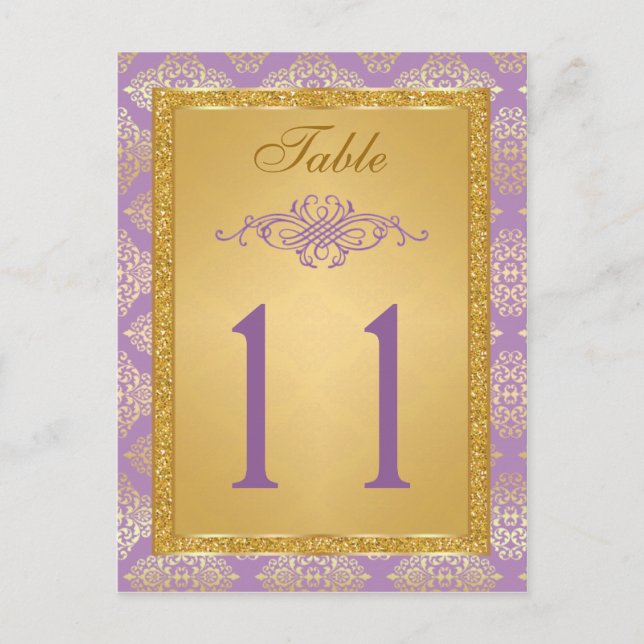 Lilac, FAUX Glitter Damask Bordsnummer vykort (Framsida)