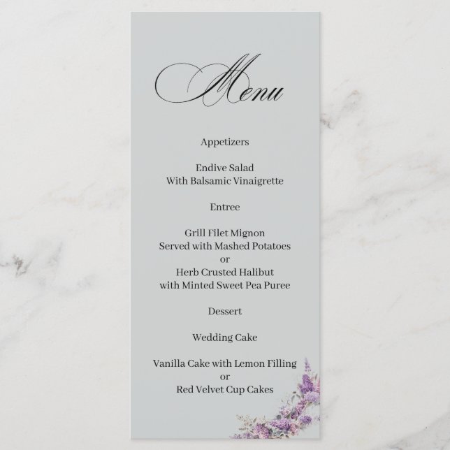Lilac floral Elegant Calligraphy Menu Meny (Framsida)