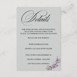 Lilac floral Elegant Enclosure Card Details Tilläggskort