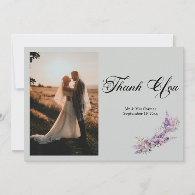 Lilac floral Elegant Photo Thank You Card Tack Kort (Framsida)
