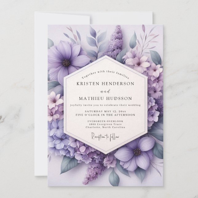 Lilac Floral Meadow Wedding Inbjudningar (Framsida)