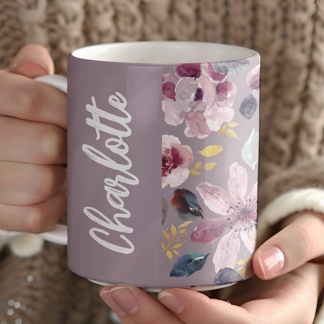 Lilac Floral Pattern Monogram  Kaffemugg (Skapare uppladdad)