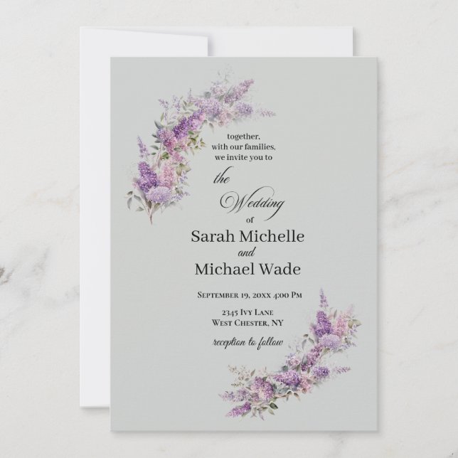 Lilac Floral Wedding Invitation Inbjudningar (Framsida)