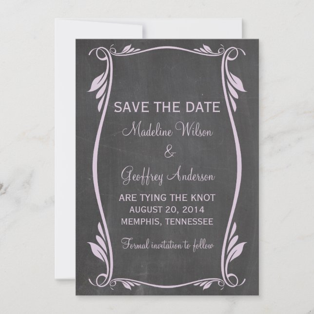 Lilac Flourish Chalkboard Save Date Inbjudan (Framsida)