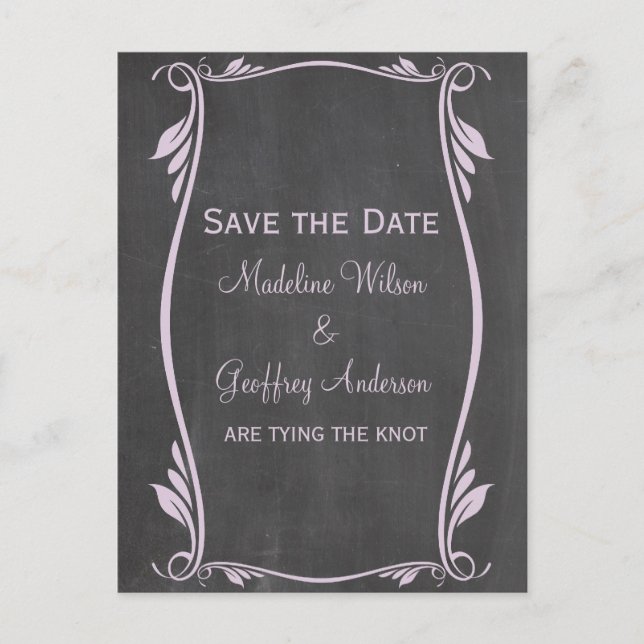Lilac Flourish Chalkboard Save Date Postcard Meddelande Vykort (Framsida)