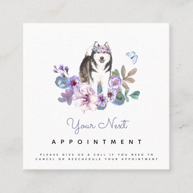 Lilac Flowers & Alaska Malamute Hund Möte Fyrkantigt Visitkort (Framsida)