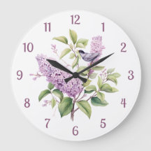 Lilac Flowers & Bird Botanical Illustration Wall