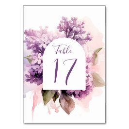 Lilac Flowers Blommigt Watercolor Art Bröllop Bordsnummer