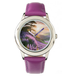 Lilac Flowers Bloom på Backe vid Sunset Glow Armbandsur