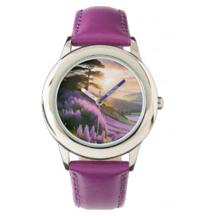 Lilac Flowers Bloom på Backe vid Sunset Glow Armbandsur