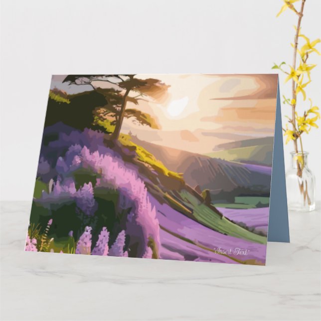 Lilac Flowers Bloom på Backe vid Sunset Glow Kort (Gul blomma)