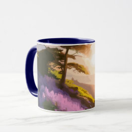 Lilac Flowers Bloom på Backe vid Sunset Glow Mugg