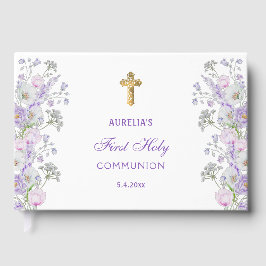 Lilac Flowers First Communion Guest Bok