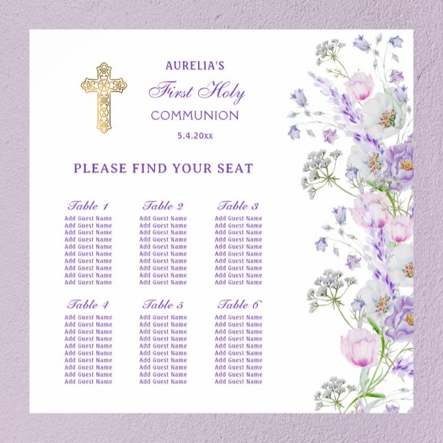 Lilac Flowers First Communion Seatchdiagram Poster (Skapare uppladdad)