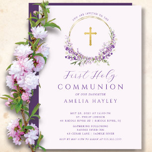 Lilac Flowers Girls First Communion-inbjudan Inbjudningar
