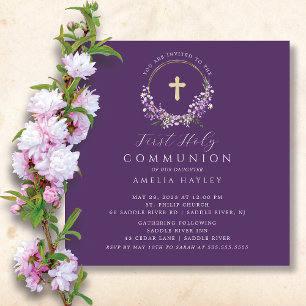 Lilac Flowers Girls First Communion-inbjudan Inbjudningar